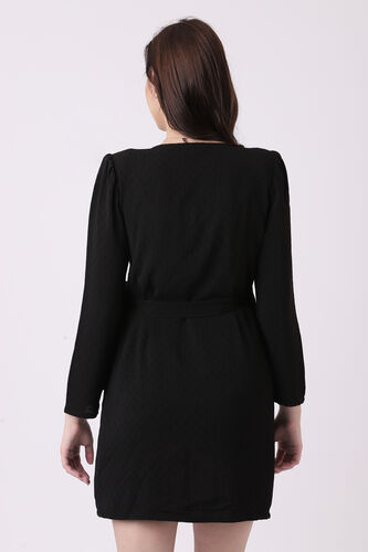 Black Dobby Straight Dress, Black, image 5
